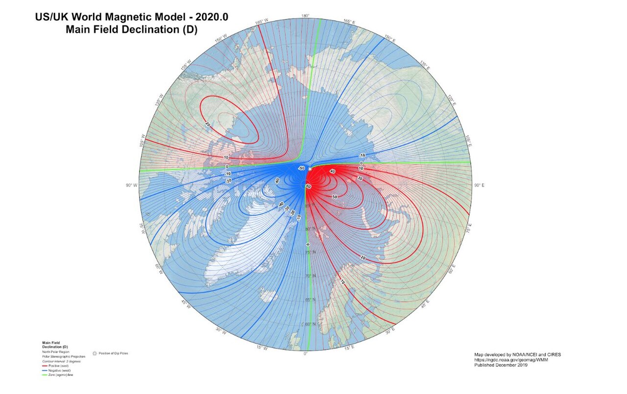 Updated World Magnetic Model shows north pole to toward Siberia
