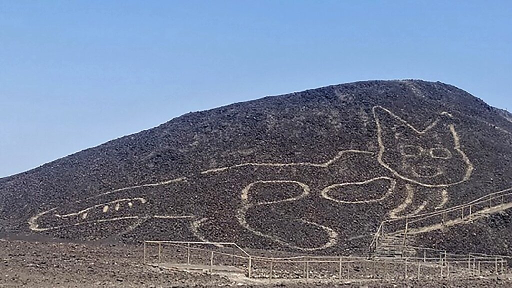 Peru unveils giant cat etching at famous Nazca site
