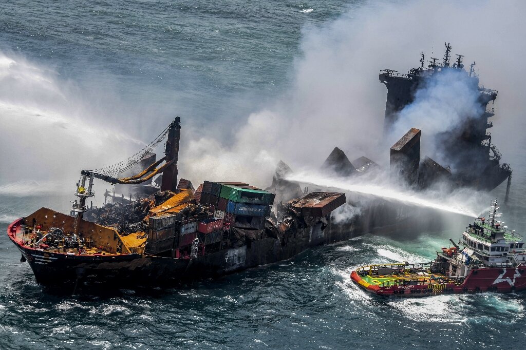 Burnt Out Container Ship Sinking Off Sri Lanka 