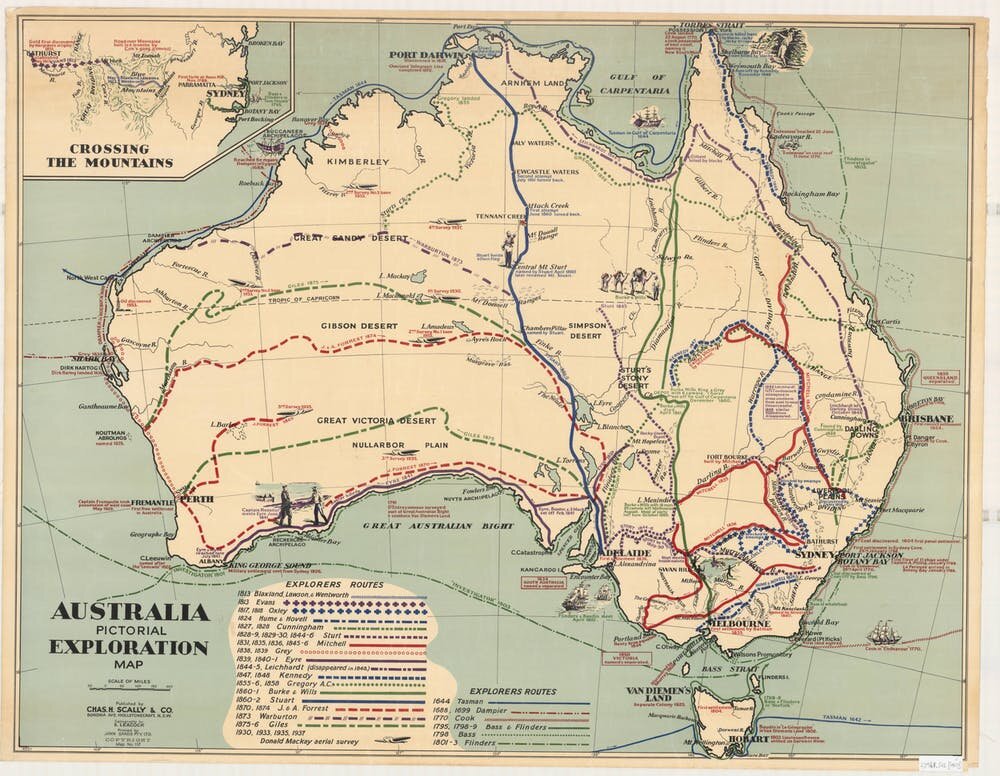 Early routes of European explorers in Australia. Credit: Universal Publishers Pty Ltd