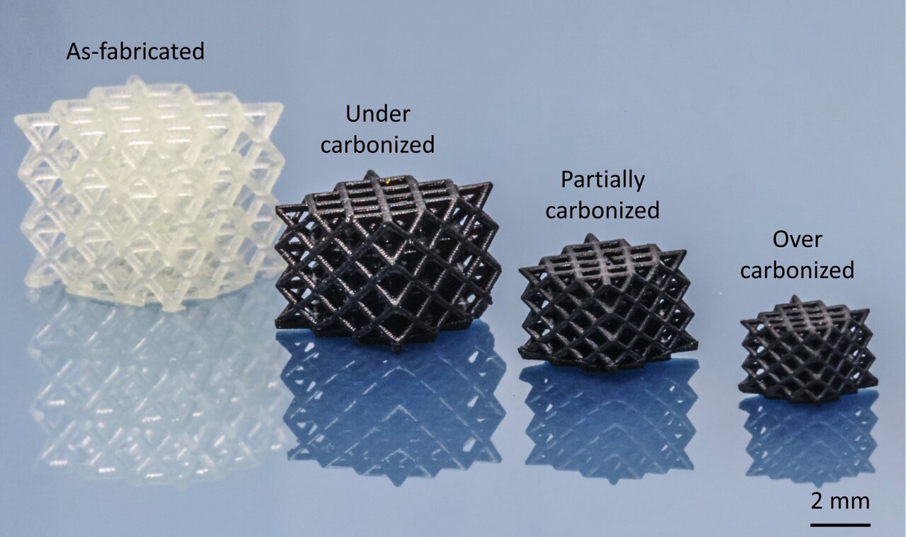 Research team discovers how to convert 3D-printed to ductile hybrid carbon microlattice material