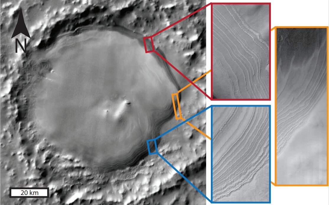 Los montículos de hielo en los cráteres dan una nueva visión del clima pasado de Marte