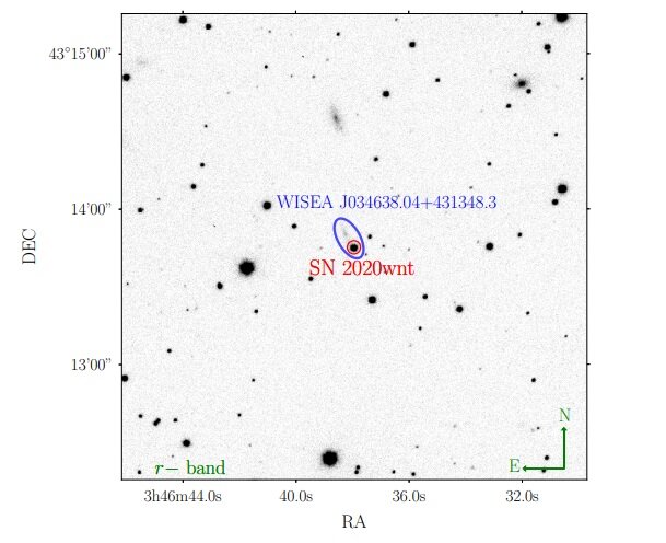 SN 2020wnt is a slowly evolving carbon-rich superluminous supernova, study finds