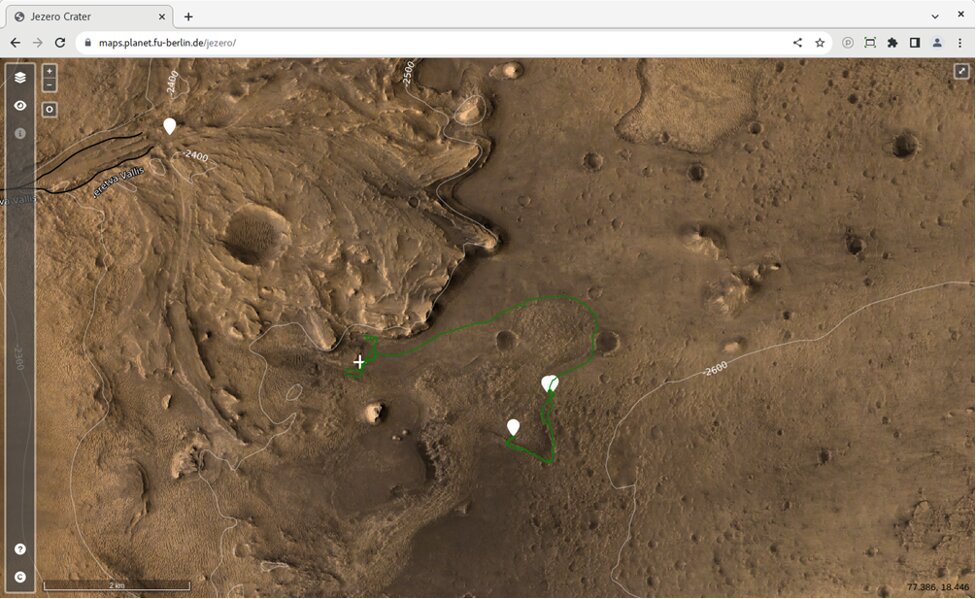 A virtual hiking map for Jezero crater, the Mars 2020 Perseverance rover landing site