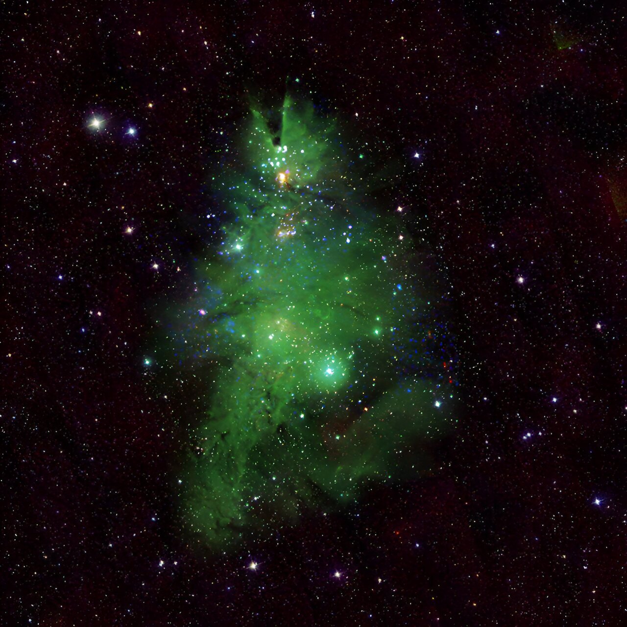 NGC 2264 : Teleskoplar 'Noel Ağacı Kümesini' Aydınlatıyor