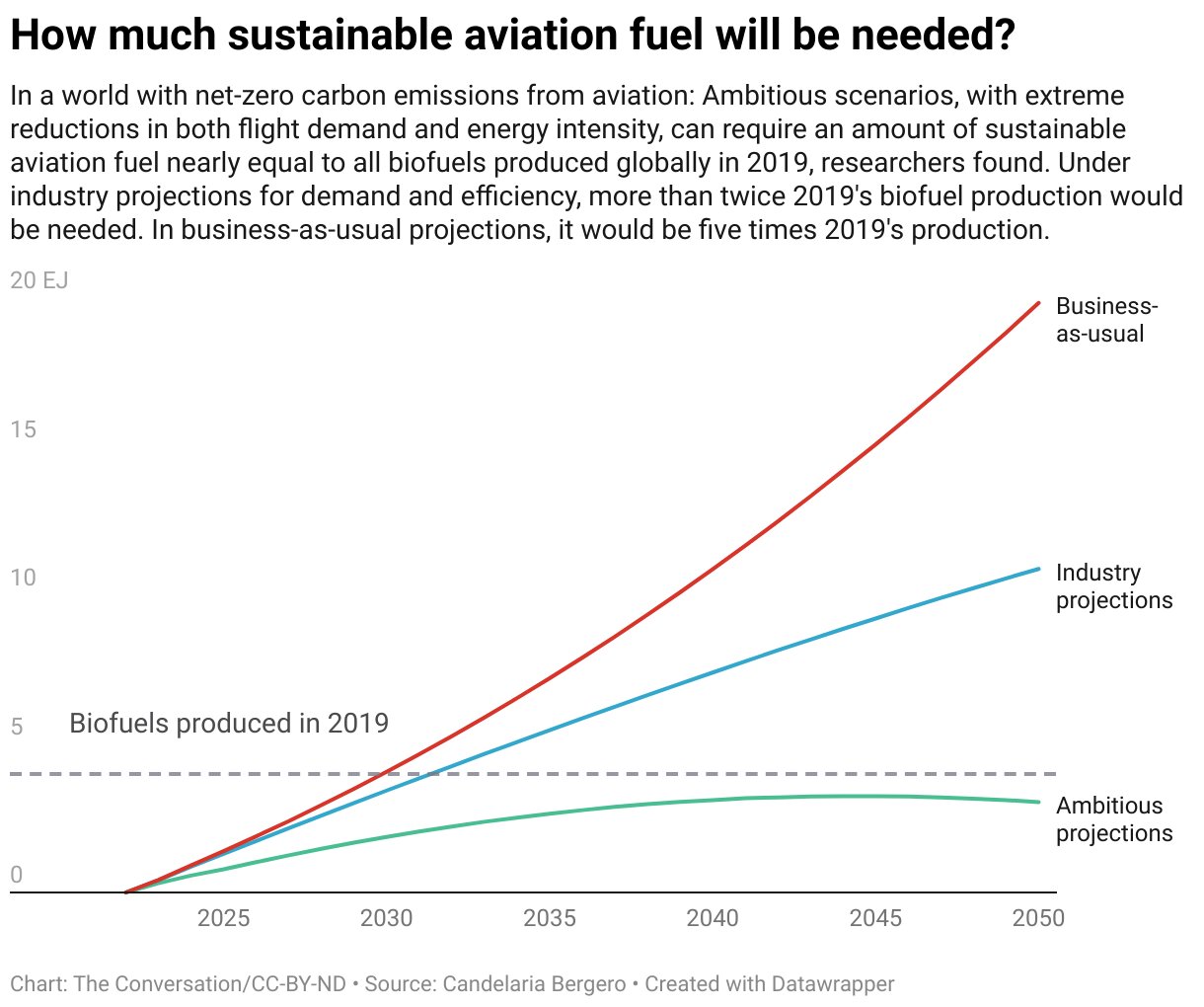 The future of flight in a net-zero-carbon world: 9 scenarios, lots of sustainable biofuel