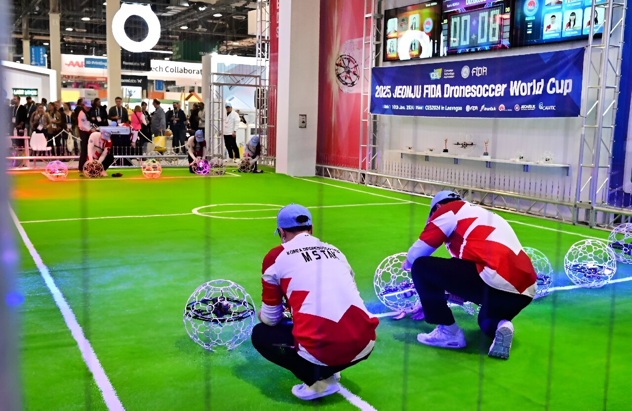 Buzz, bump, goal! Drone soccer aims high at CES