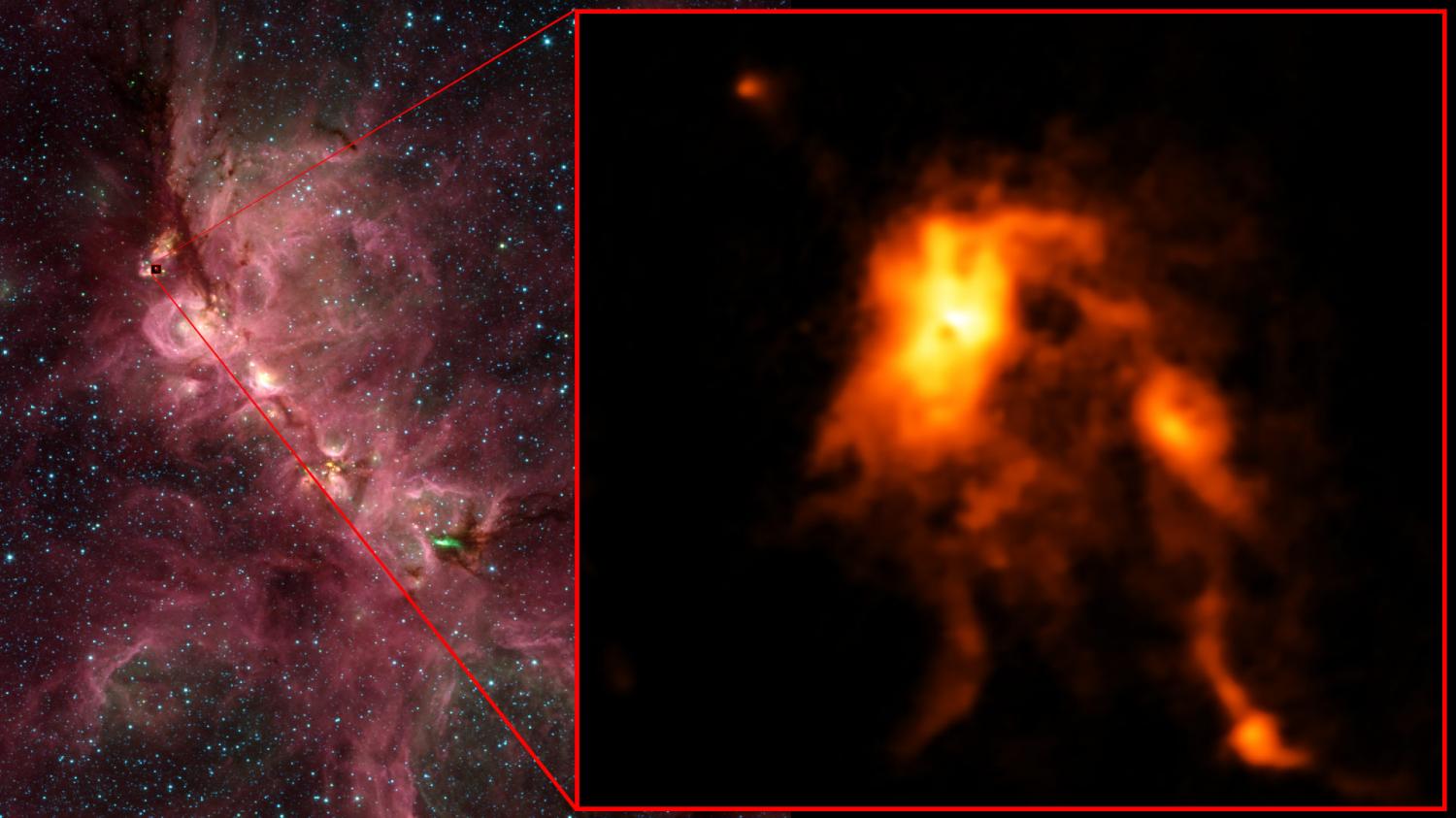 Protostar blazes bright, reshaping its stellar nursery.