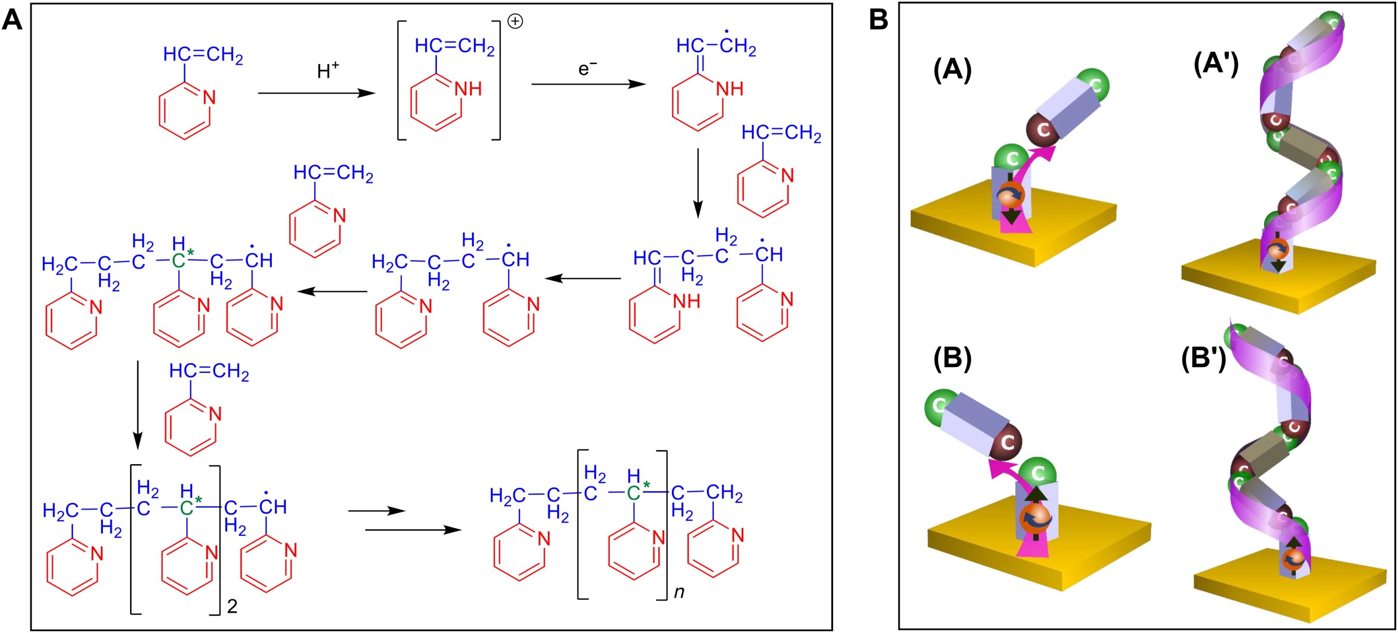 Creating a chiral polymer from achiral monomers using a magnetic field