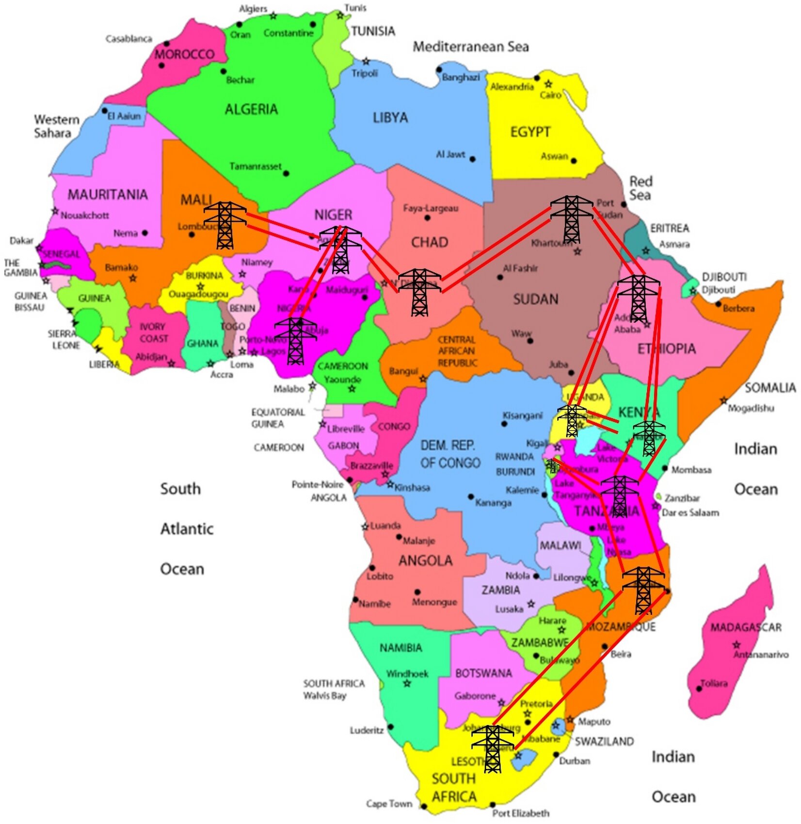 A proposal to build a sub-Saharan Africa electrical grid across 12 countries