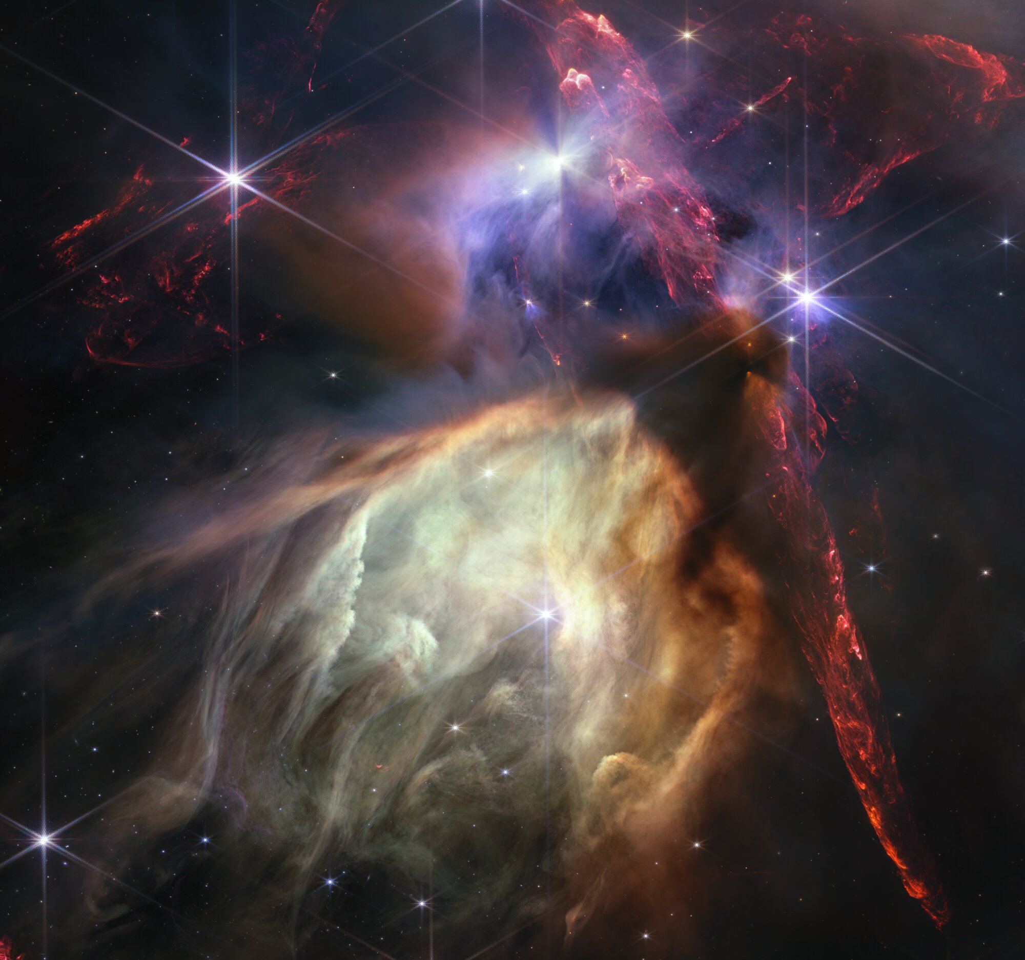 Webbův vesmírný dalekohled odhaluje okamžik zrození hvězdy, dramatický detailní záběr 50 mladých hvězd
