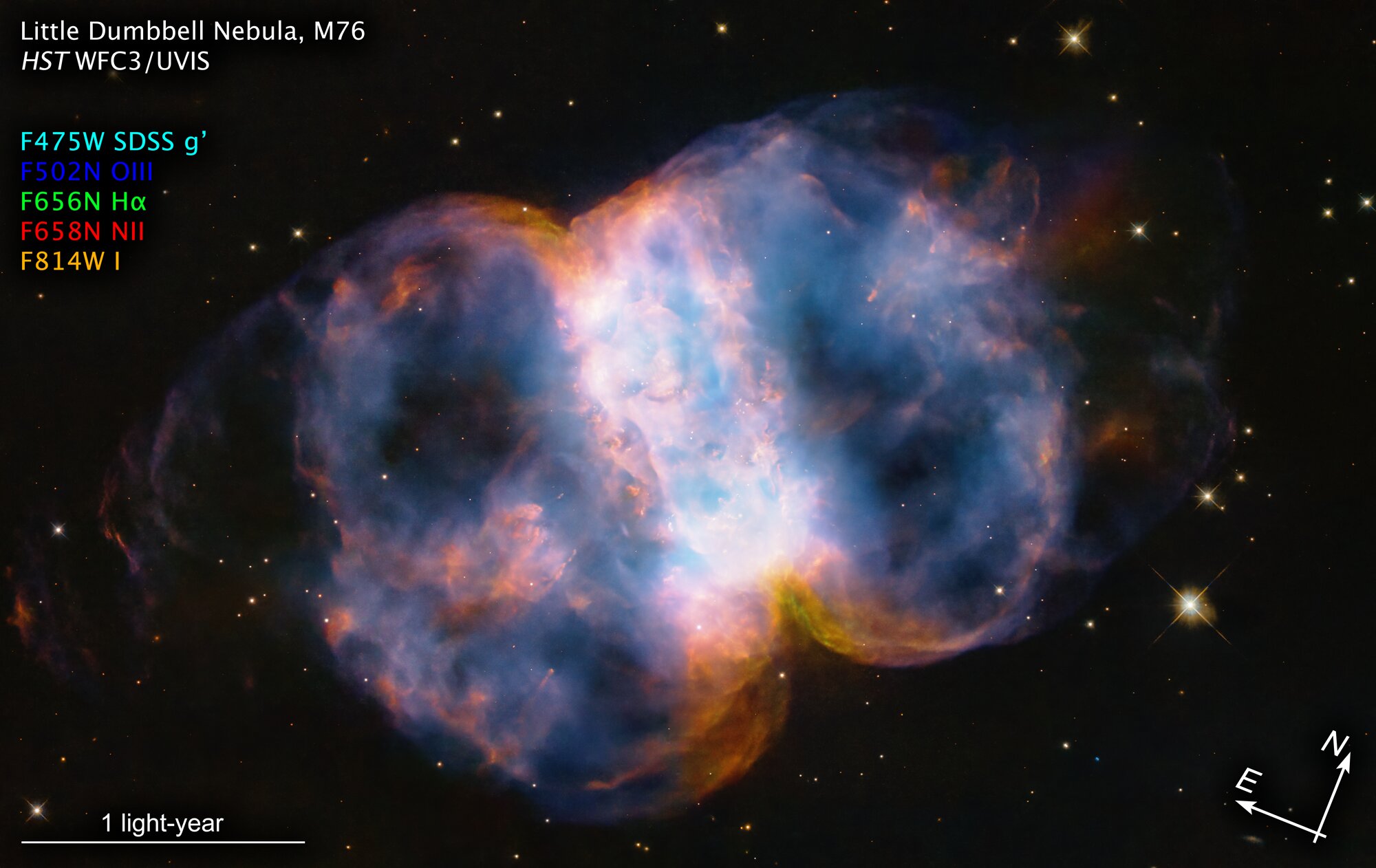 Hubble celebrates 34th anniversary with a look at the little dumbbell nebula